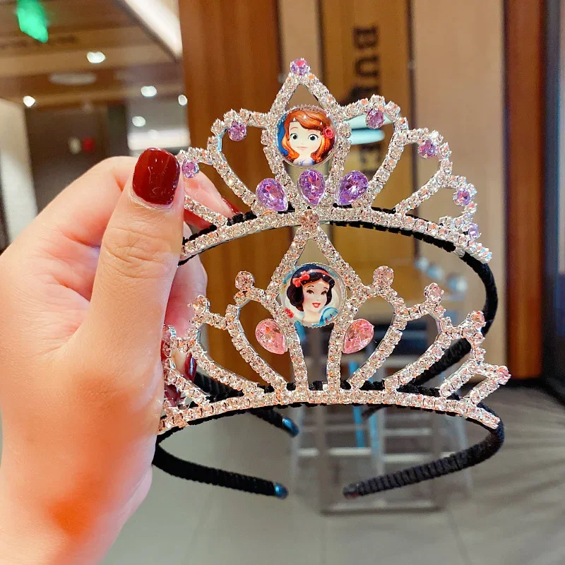 Disney Frozen Princess Crystal Crown Hairbands Fashion Hair Accessories Vintage Cartoon Girl Princess Birthday Headband For Girl hair accessories princess pretend toys