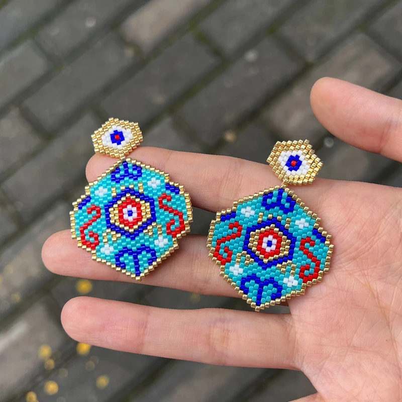 

Fairywoo большие серьги от сглаза готические ювелирные изделия японские стеклянные бусины Миюки серьги для женщин Эффектные серьги оптовая продажа