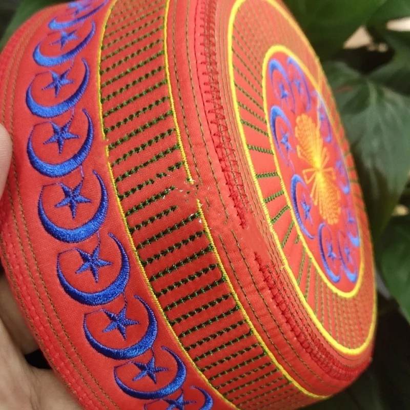 Muslim Caps For Child Prayer Hat Embroidery Kufi Kippa Islam Hijab Saudi Arabia Jewish Moon Star Luxry High Quality Red Yellow