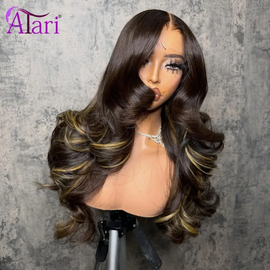 Black with Ash Brown Transparent 13x4 13x6 Lace Frontal Body Wave Human Hair Wigs Highlights 27 5x5 Closure Lace Wig Pre Plucked 5