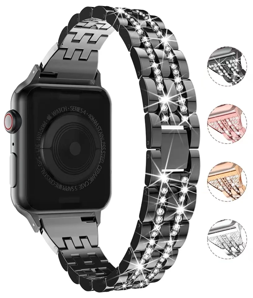 Metal Strap For Apple Watch Ultra 8 7 49mm 45mm 41mm 6 5 4 SE 44mm 40mm Stainless Steel Diamond Bracelet For iwatch 3 42mm 38mm