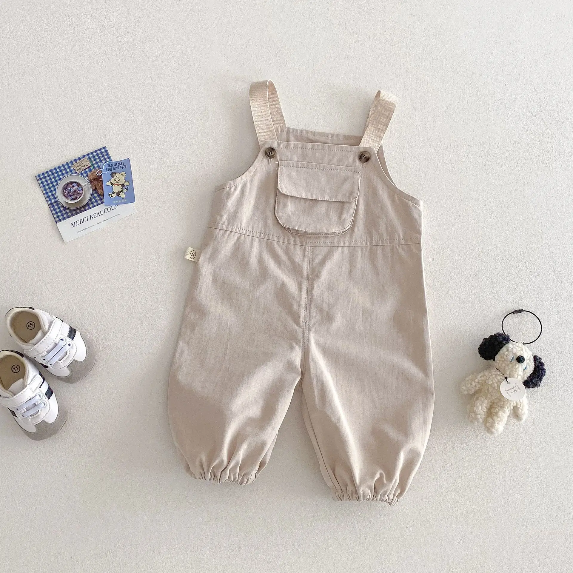 2025 New Kids Overalls 0-5Years Childrn Boy Girl Solid Color Pocket Jumpsuit Cargo Suspender Pant Fashion Bottom Spring Clothes
