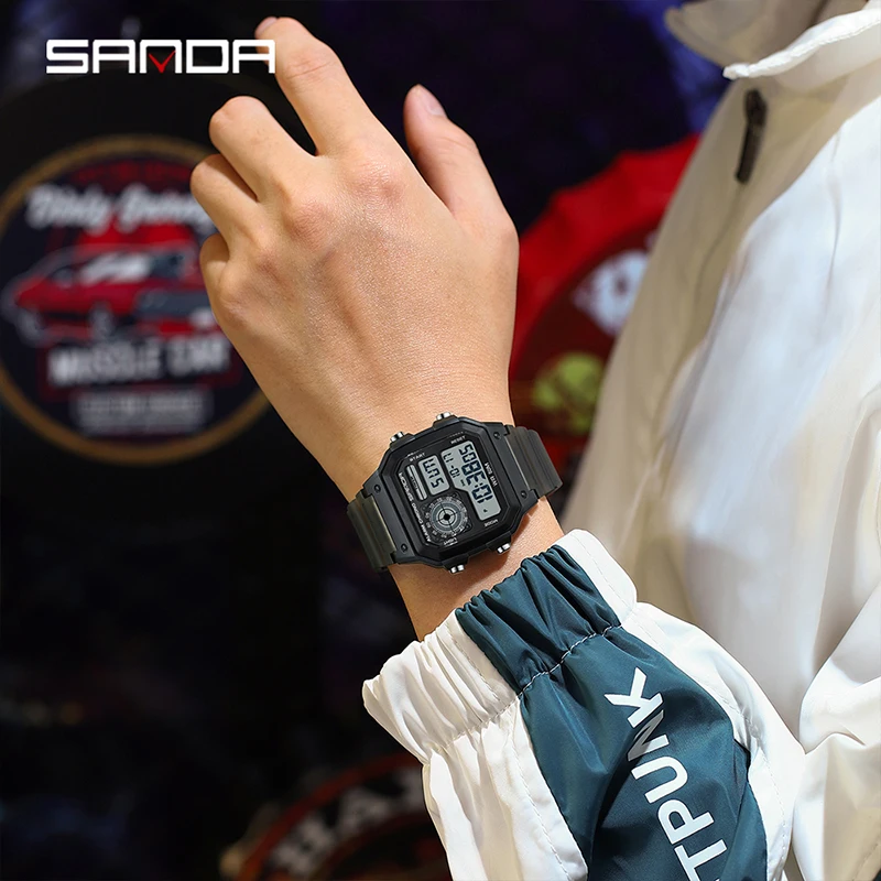 時計 SANDA SANDA Top Men's Youth Casual Square Electronic Watch Multi