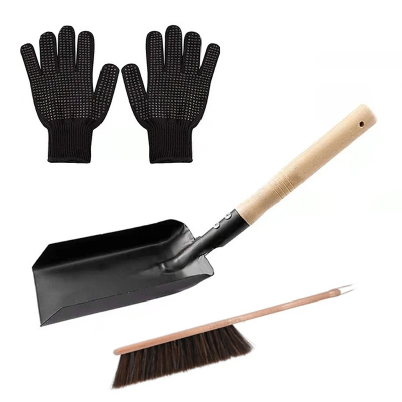 

Durable Wood Shovel Heat Resistant Gloves & Powerful Brush set for Maintenance Dropship