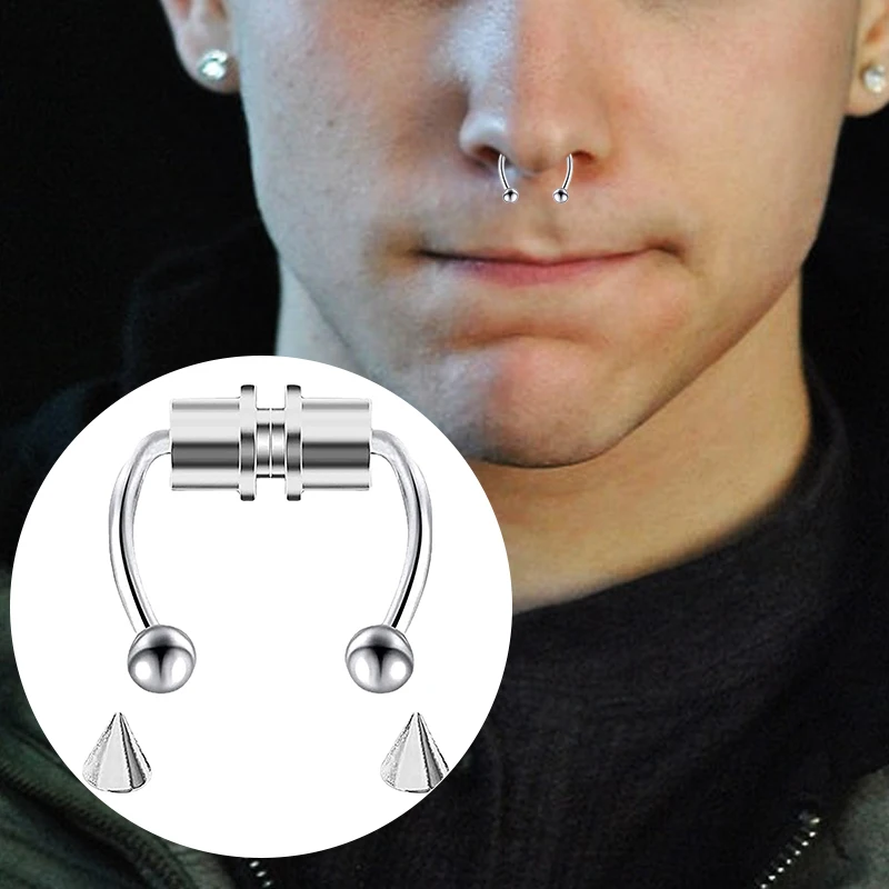 Faux Piercing en Acier Inoxydable pour Femme, Anneau, Septum, réinitialisation Antarctique, Rock, HipHoop, Aimant, Mode Punk, Bijoux de Corps