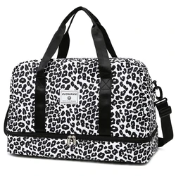 Chic & Sturdy Women's Animal Print Travel Tote - Large Capacity Gym & Overnight Bag (Leopard Black)
