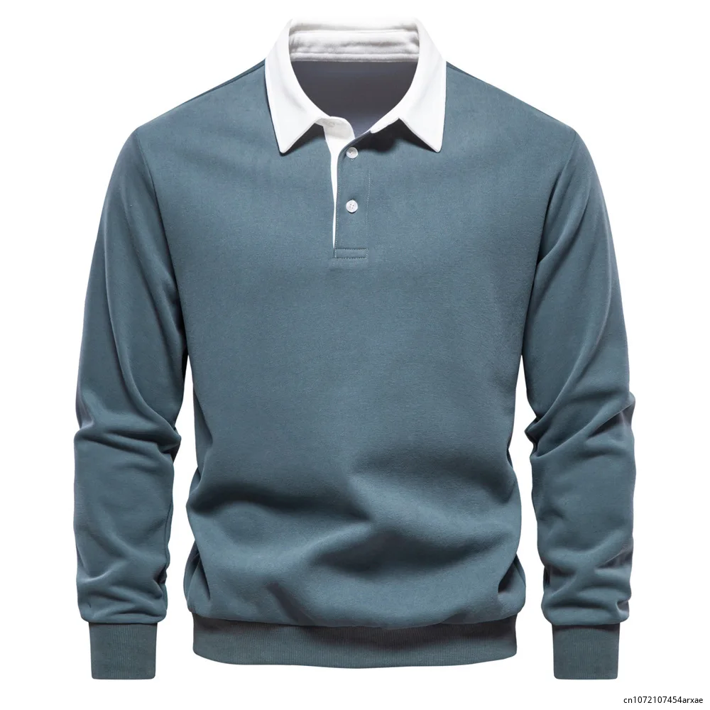 

New Autumn Fashion Soild Color Design Polo Neck Sweatshirts for Men Casual and Social Wear Quality Cotton Mens Sweatshirts