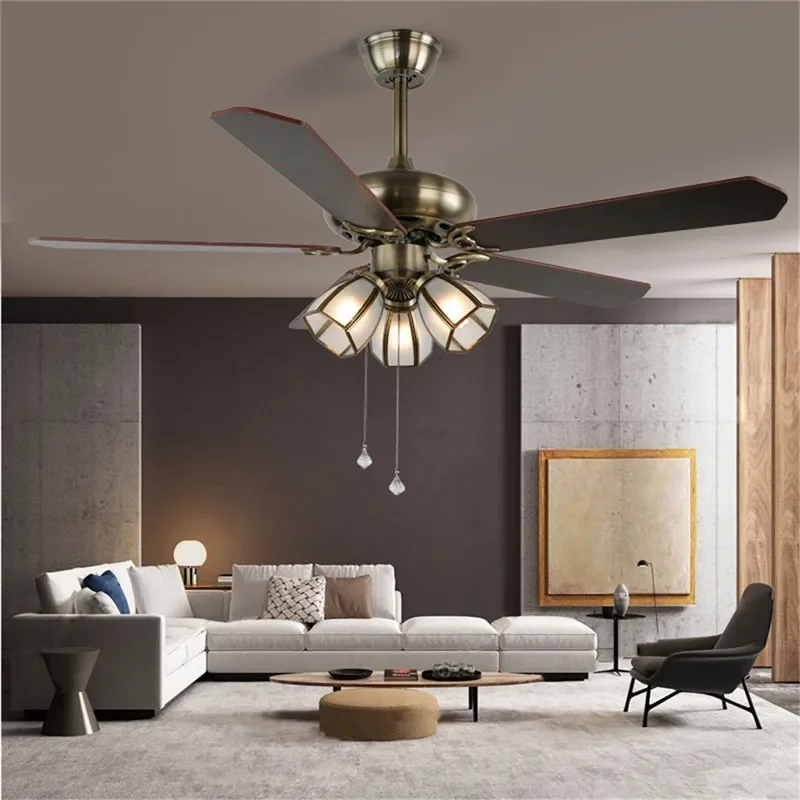 APRIL European Luxury LED Fan Light American Retro Living Room Restaurant Bedroom Ceiling Fan Light Remote Electric