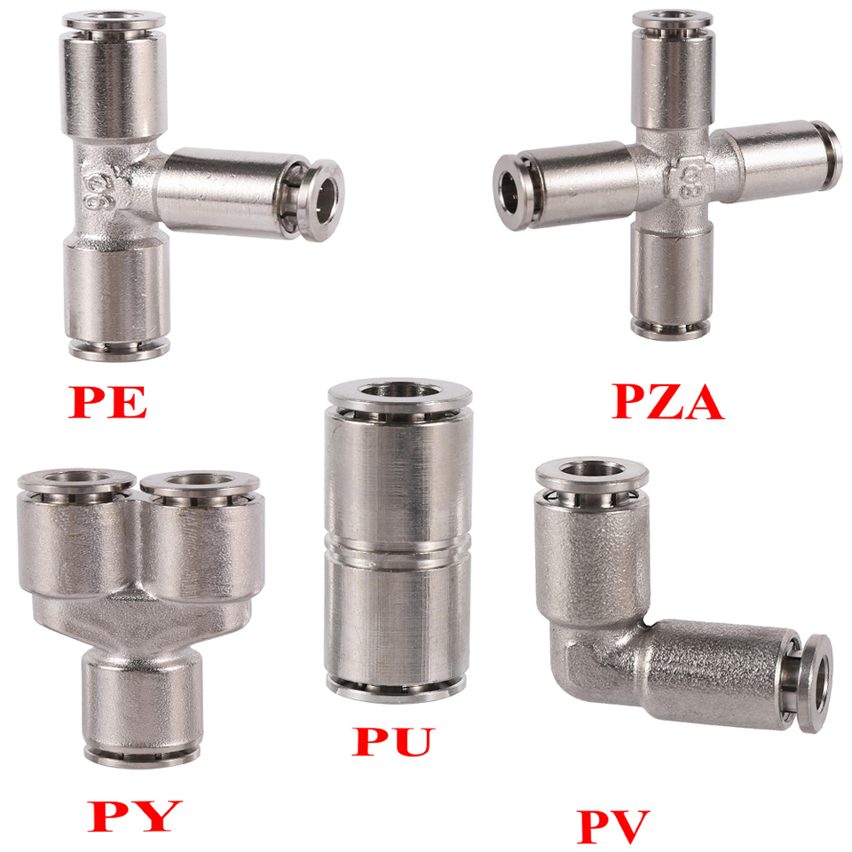 Pneumatic Air Hose Fitting PU PV PE PZA PY  Metal Quick Coupling 4 6 8 10 12 14 16mm Nickel Plated Copper Tube Connector