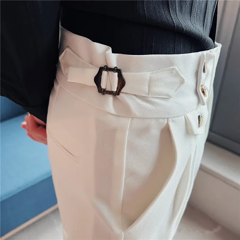 Men Pants Suit Pants British Style High Waist Dress Pants Autumn Casual Trousers Slim Fit Formal Men Clothing