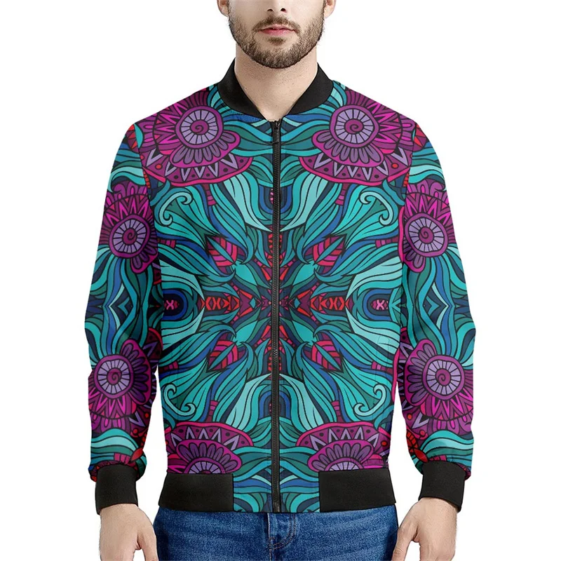 Chaqueta con cremallera con estampado floral bohemio vintage para hombre, sudaderas casuales de manga larga con estampado de flores en 3D, chaquetas, abrigos, blusas de calle