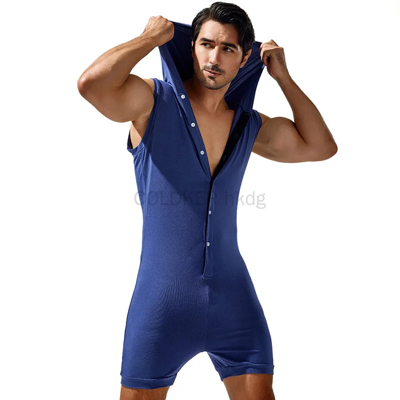 Stylish New Men's Sleeveless Bodysuit Romper Tracksuit Casual Fahsionable Male Sexy Skinny Singlets Jumpsuits Home Wear Pajamas