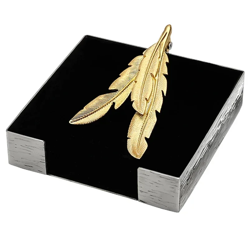 Ins European Stainless Steel Tissue Box Brass Ginkgo Leaf Decor Hotel Table Napkin Holder Afternoon Tea Desktop Tissue Organizer 5