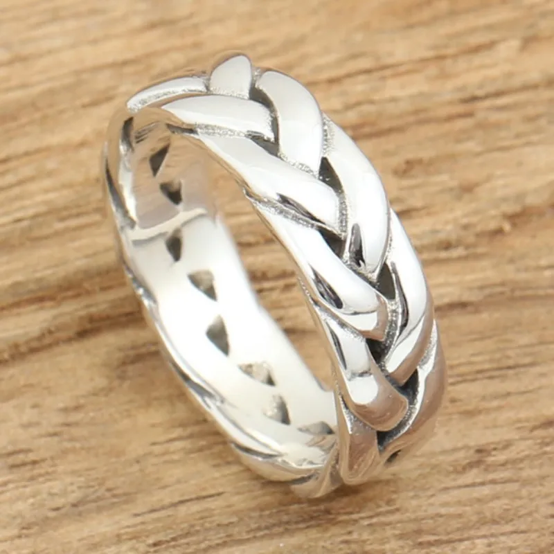 BOCAI S925 Sterling Silver Rings New Fashion Thickened Twist
