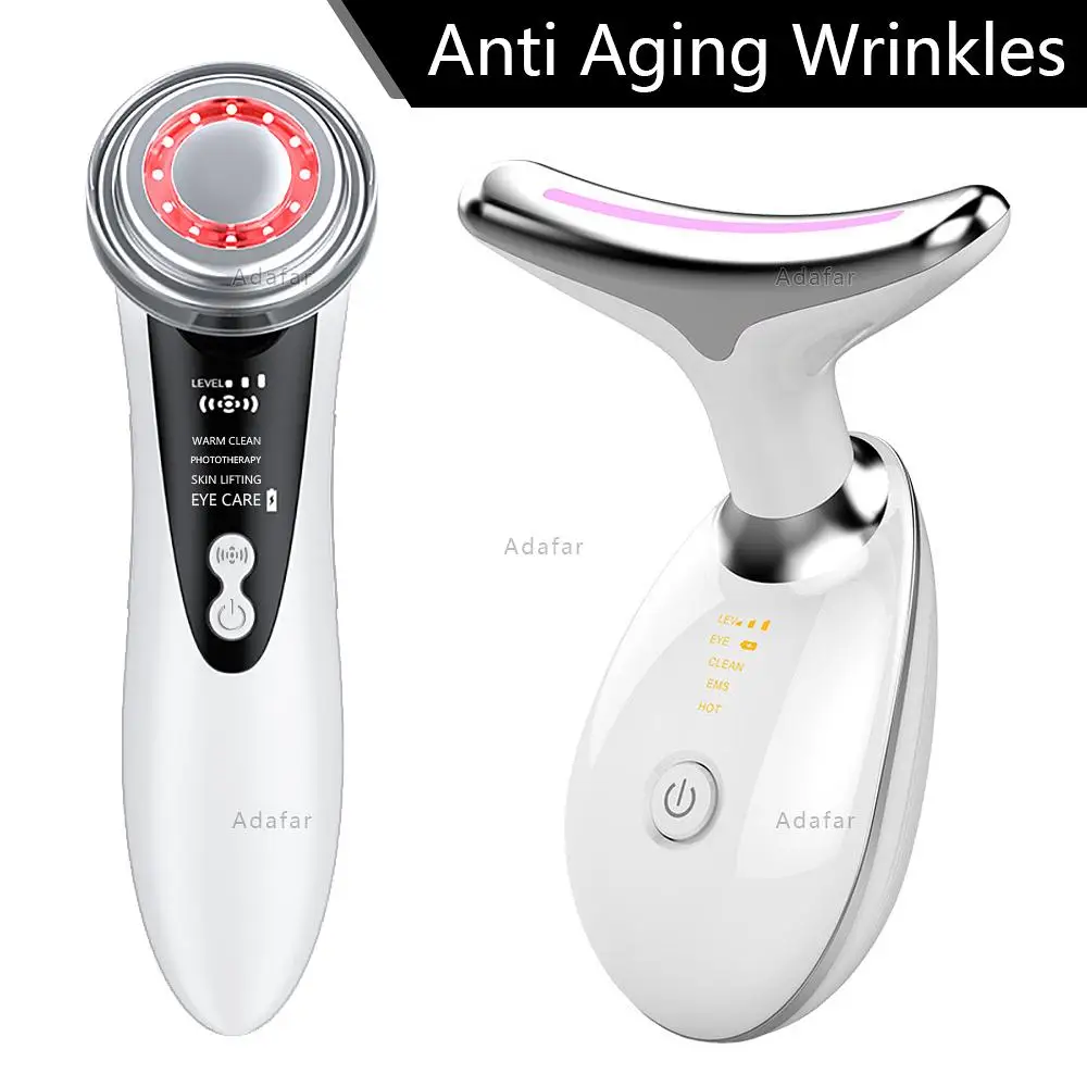 

Anti Aging Prevent Wrinkle Remover Neck Lift Device LED Photon Therapy Massager EMS RF Skin Rejuvenation Face Tighten Care Tools