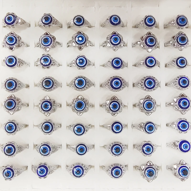 

100Pcs/Lot Vintage Devil's Eye Rings for Men and Women Mixed Style Blue Demon Eye Lucky Charm Jewelry Party Gift Wholesale