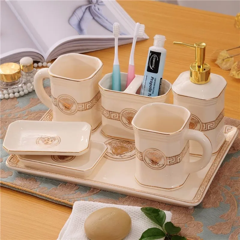 Ceramic Bathroom Accessories Set Porcelain Soap Dispensers/Dishes Toothbrush Holder & Cups Lavatory Toiletry Wedding Gifts