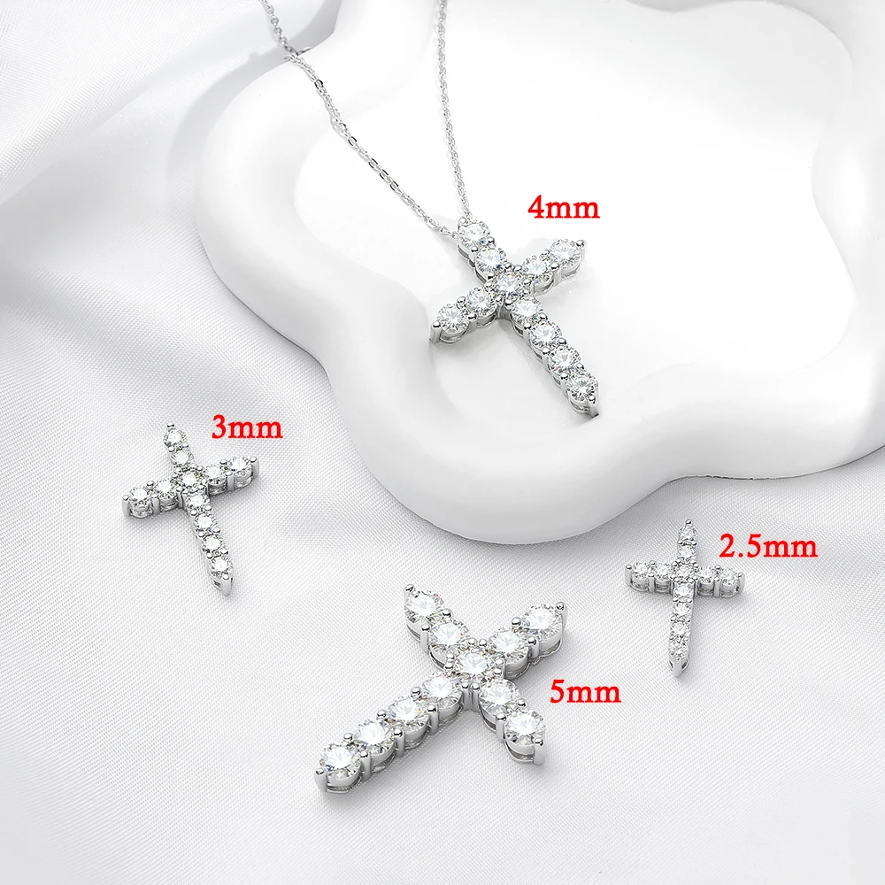 3-5mm D Color Black Moissanite Cross Necklace For Women Men Original S925 Silver Pendant Box Chain Jesus Jewelry GRA Certificate 4