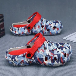 Men's Camouflage Casual Sandals - Outdoor & Beach Clogs - 45 (Blue red)