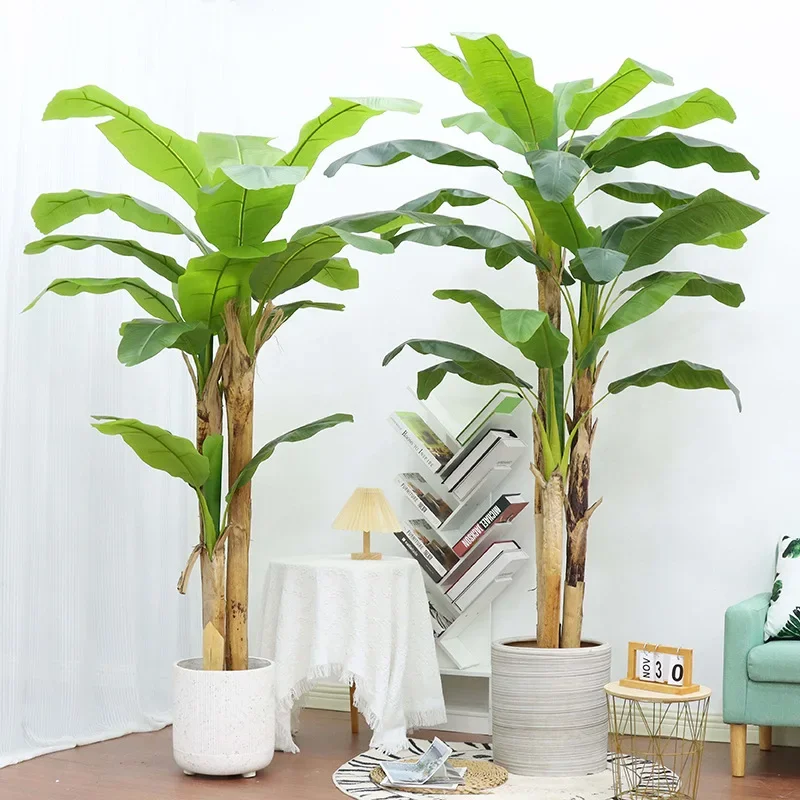 Pianta artificiale di palma di banana doppia in vaso realistico da 150 cm