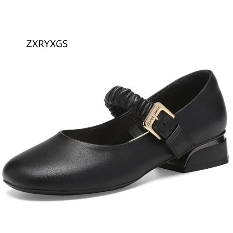 

ZXRYXGS High-quality Soft Cowhide Women Low Heels 2023 Spring Autumn Elegant Fashion Shoes Comfortable Leather Shoes Large Size