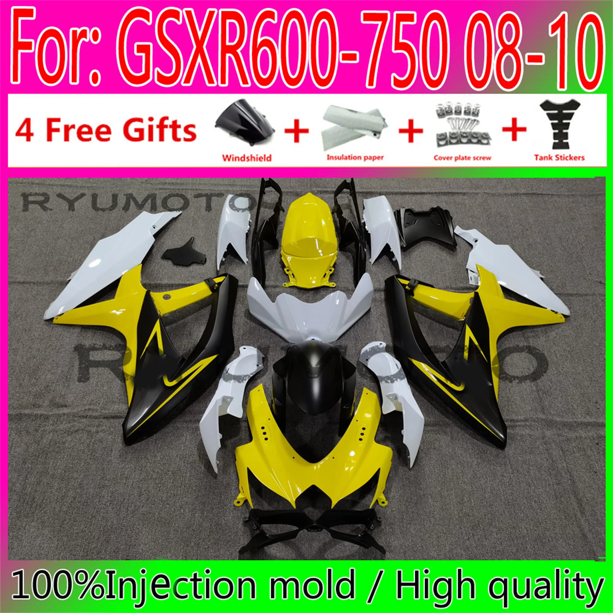 

Motorcycle Injection Mold Fairings For Suzuki GSXR600 GSXR750 2008 2009 2010 K8 K9 GSXR 600 750 08 09 10 Fairing black yellow