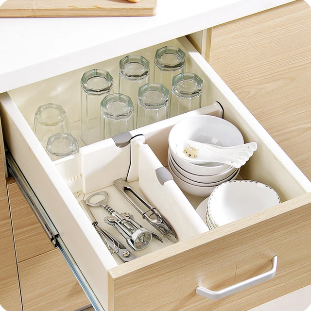  mDesign Divisor de cajones de cocina expandible con extremos de  espuma, separadores de cajones ajustables con fuerte sujeción segura,  divisores bloqueados en su lugar para organizar los cajones, colección  Ligne, paquete