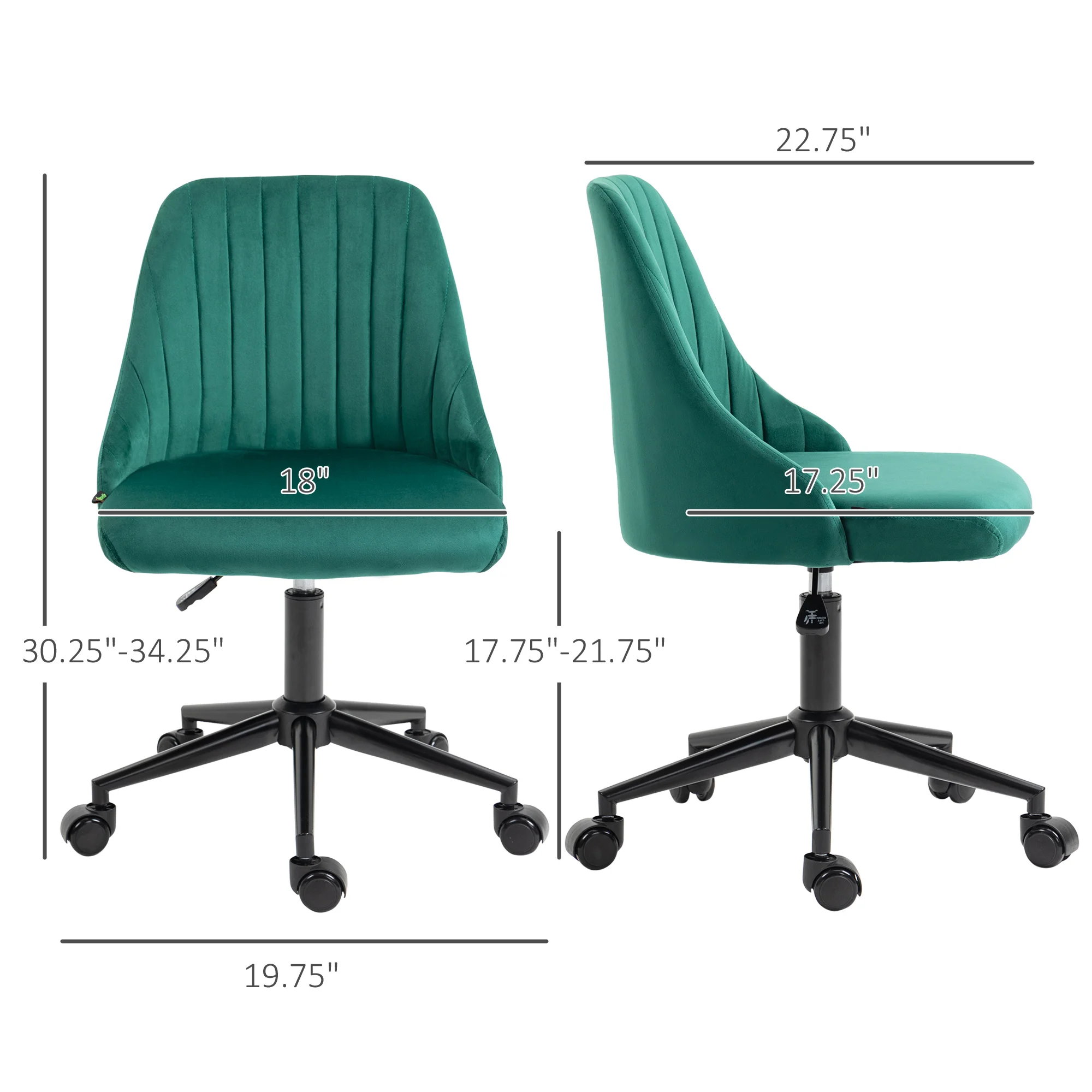 Vinsetto Mid-Back Office Chair, Velvet Fabric Swivel Scallop Shape Computer Desk Chair for Home Office or Bedroom, Green 3