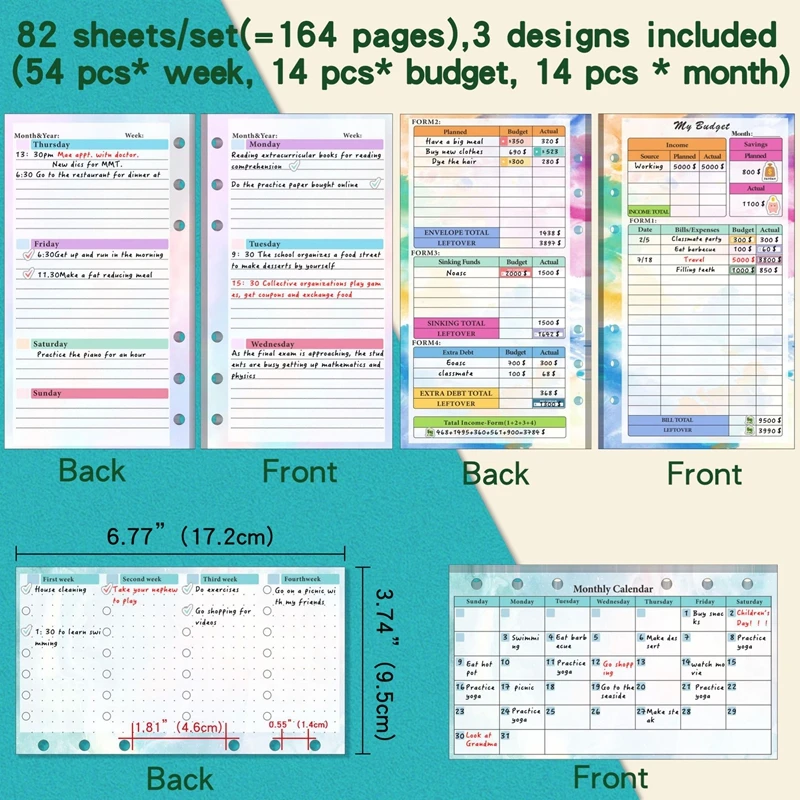 A6 Loose Leaf Notebook Refill Spiral Binder Inner Page Budget Page Weekly Monthly Inside Paper Stationery