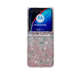 Luxury Seashell Glitter Protective Phone Case - Elegant Hard Cover for Motorola Razr Ultra 2026 (Pink green)