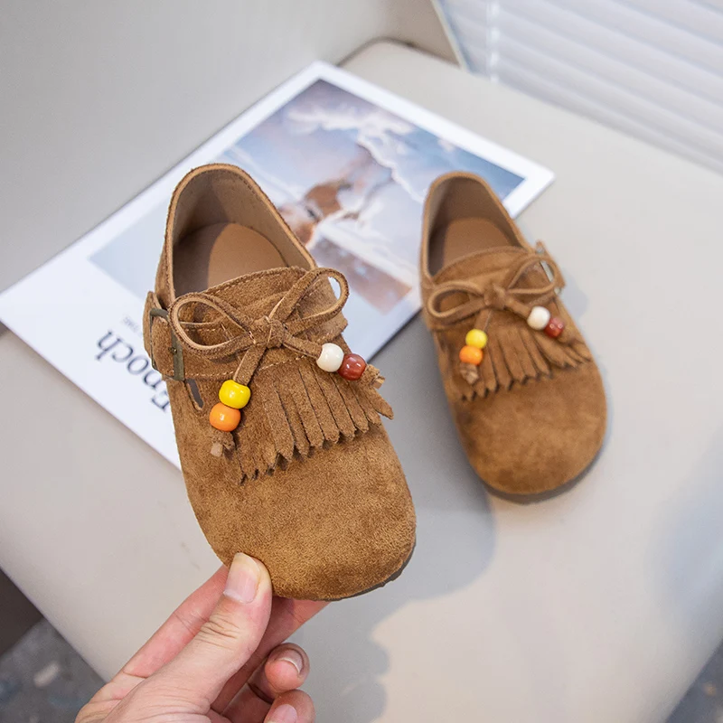 Leather Girls Moccasins Soft Sole Shoes for Autumn