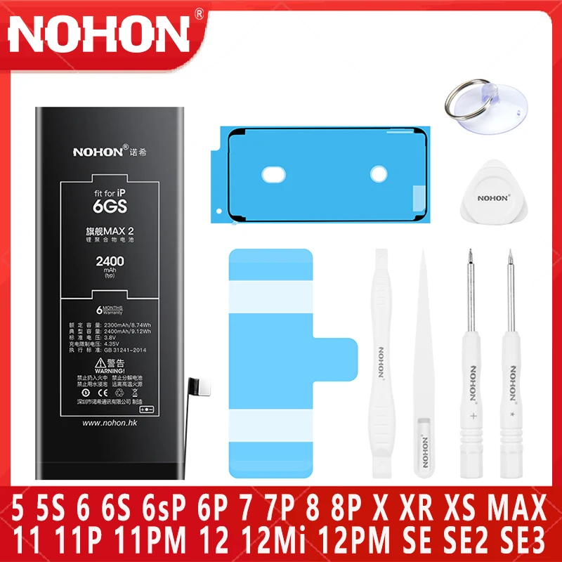 

NOHON Battery For iPhone 7 6S 7 8 Plus X XR XS MAX 11 12 13 Pro Max Mini SE SE2 SE3 5 6 S 7P High Capacity Mobile Phone Bateria