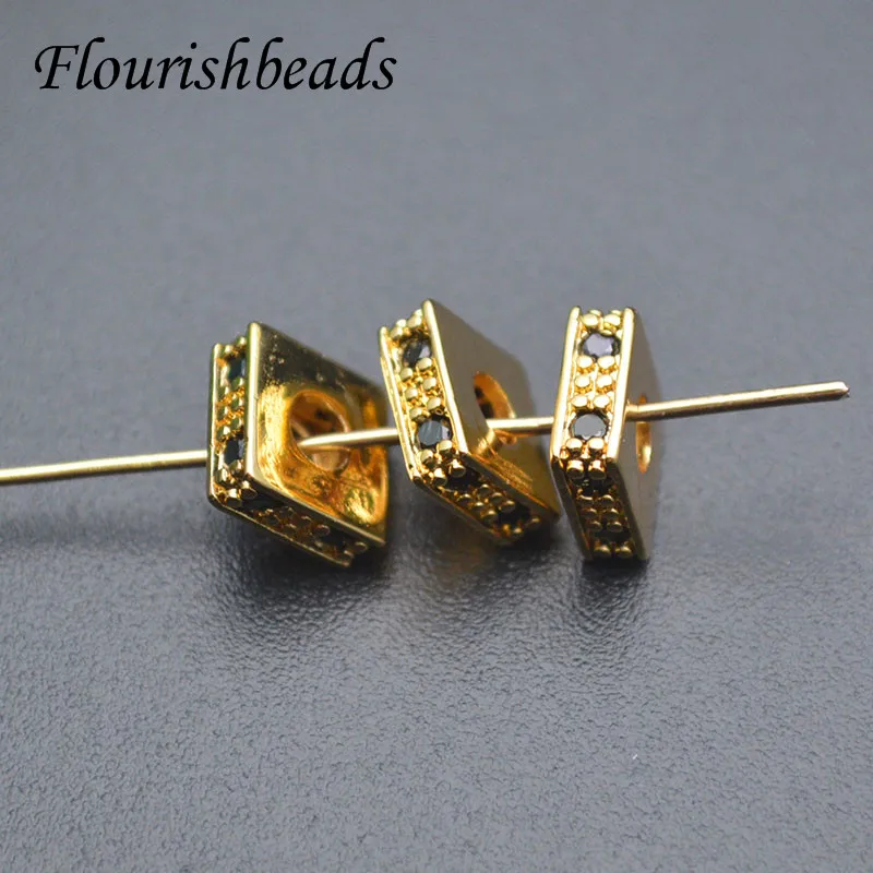 

Best Selling 8mm Gold Plating Square Shape Flat Loose Beads Paved CZ Beads For jewelry making accessories supplier