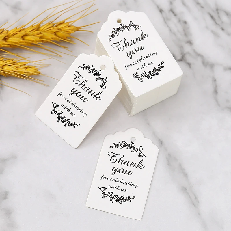 50Pcs Thank You for Celebrating with Us Card Packaging Decoration Wedding Guest Gift Birthday Party DIY Labels 3x5cm Paper Tags Greeting Cards Thank You Cards