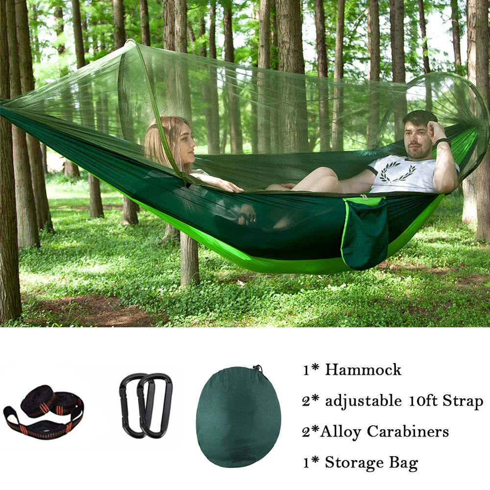 Camping Hammock with Automatic Pop-up Mosquito Net,Portable Oversized Double Hammock Swing Patio Furniture for Travel,Hiking 