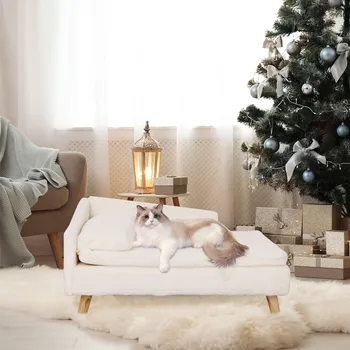 Bingopaw Elevated Pet Bed,Nordic Pet Stool Bed with Cozy Pad Waterproof,Pet Sofa Bed with Sturdy Wood Legs for Small Dog Kitten 4