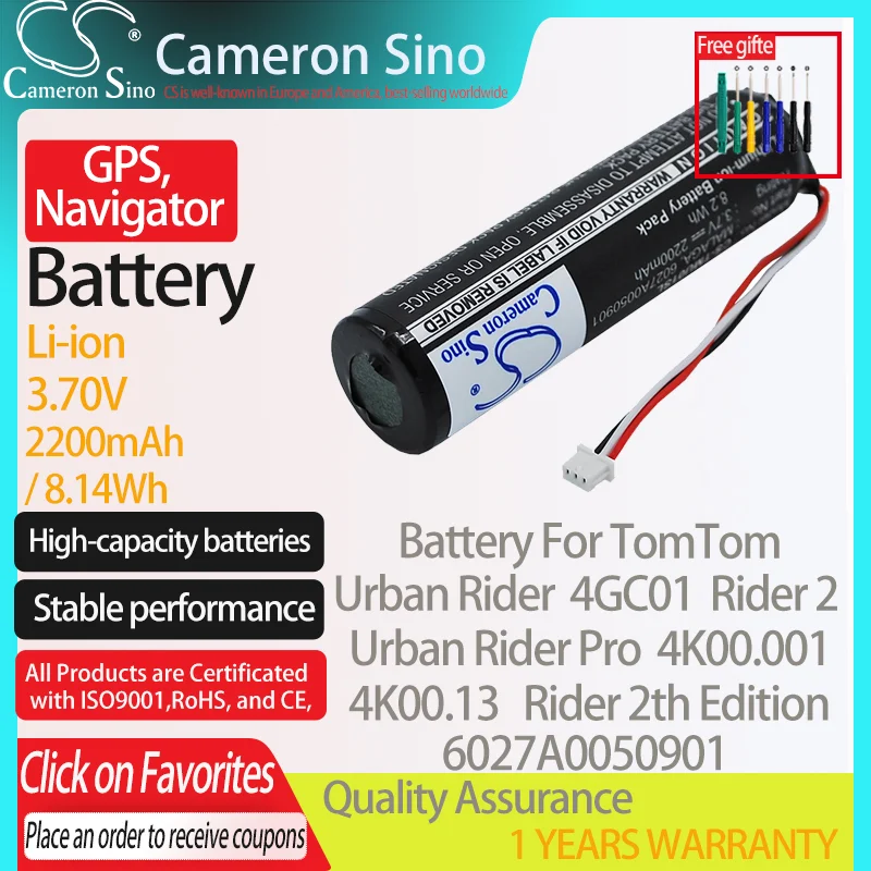 Batteria Cameronsino Per Tomtom Urban Rider 4Gc01 Rider 2Th Edition 4K00.001 Rider Adatto A Tomtom Gps Gps, Batteria Navigatore