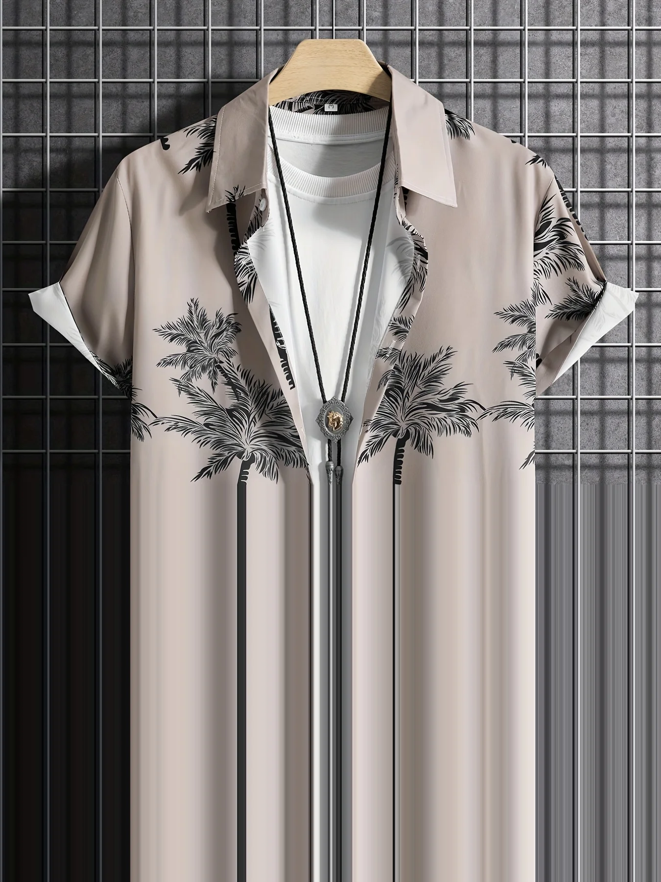 thumbnail image 1 of Camisa informal de manga corta con estampado de palmeras, camisa hawaiana para hombre para vacaciones de verano, ropa con botones y estampado de resort, 1 of 5