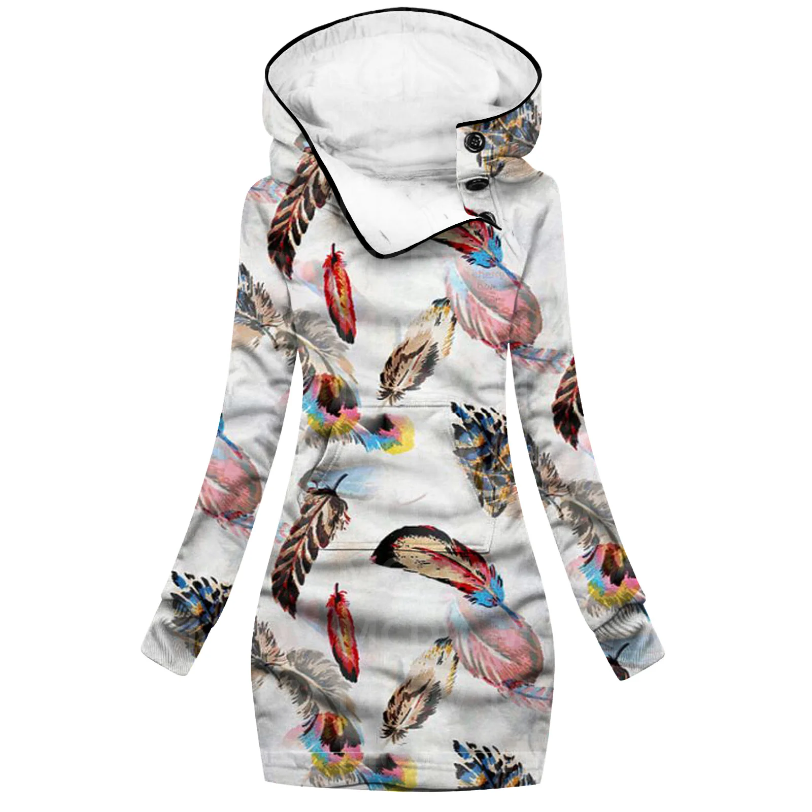 Feather 3D Printed Hoodie Dress Novelty Hoodies Women Casual Long Sleeve Hooded Pullover Tracksuit