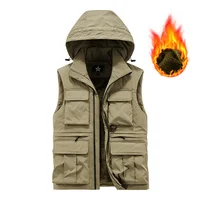 2025 Winter Men's Cargo Vest Thick Fleece Warm Sleeveless Jacket Hooded Tactical Coat Men Pockets Workwear Outdoor Waistcoat 2