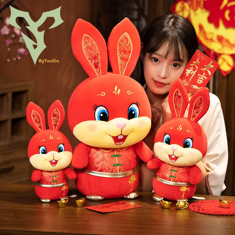 

New Year 2023 Chinese Zodiac Mascot Rabbit Tang Suit Cute Red Bunny Home Decor Rabbit Creative Ornament Gift For Kids