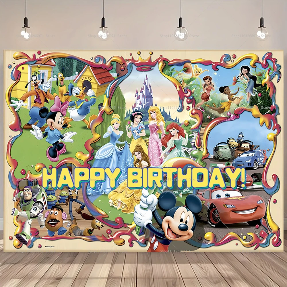Disney Family Bucket Background Minnie Mickey Snow White Castle All Characters PhotographyBackground Vinyl Baby Show