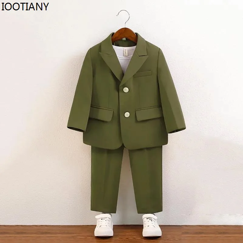 Abiti uniformi scolastiche per bambini Primavera 2024 Cachi Belli ragazzi Abiti di compleanno Casual Bambini Piano Performance Blazer Set 2 3 Y - immagine 2