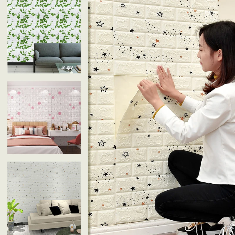 สติ๊กเกอร์ติดผนังลายอิฐโบราณ 3 มิติ ขนาด 70 ซม. กันน้ำ สำหรับตกแต่งบ้าน วอลเปเปอร์แบบลอกและติด สำหรับตกแต่งภายใน 1