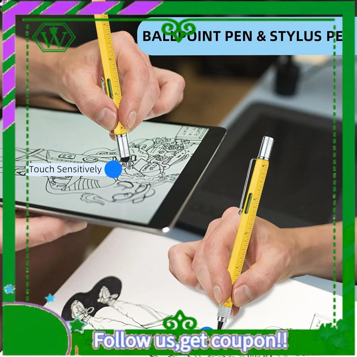 신뢰할 수 있는 멀티툴 펜 멋진 가제트, 스타일러스가 포함된 참신한 펜, 레벨, 자, 드라이버, 아빠 남편을 위한 생일 선물