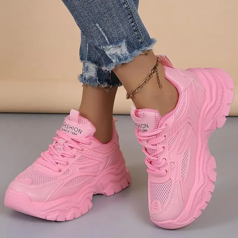 35-41 Spring Campus Sports Style Breathable Non-Slip Thick Sole Women Casual Sneakers Chunky Woman Fashion Comfort Running Shoes 2
