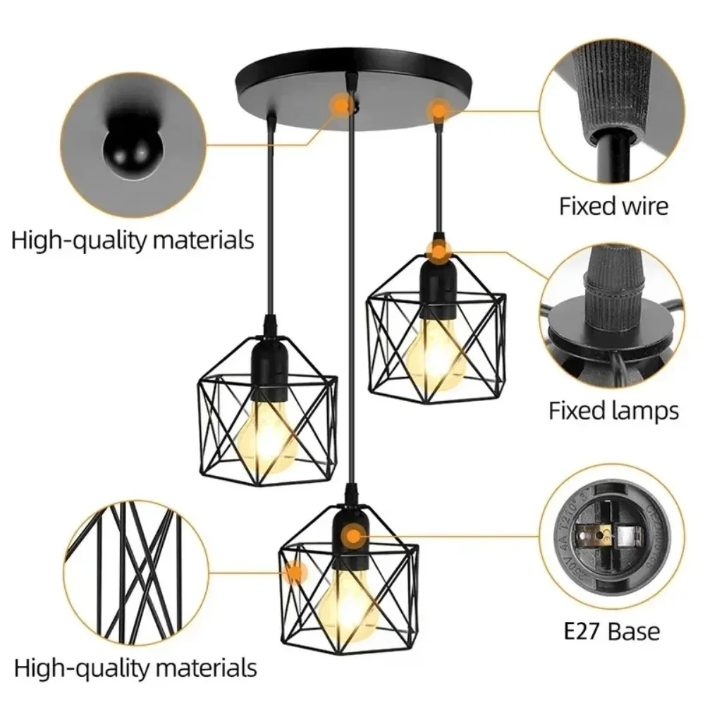 1Pc Vintage Pendant Light Led Modern Hanging Lamp for Industrial Ceiling Light Fixture Metal Cage Pendant Lighting Island