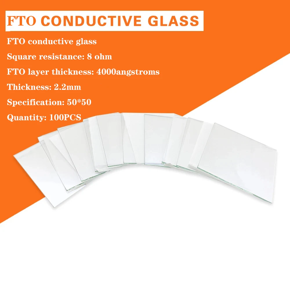 

50x50x2.2mm 8ohm / sq 100pcs laboratory transparent conductive glass Indium Tin Oxide FTO glass