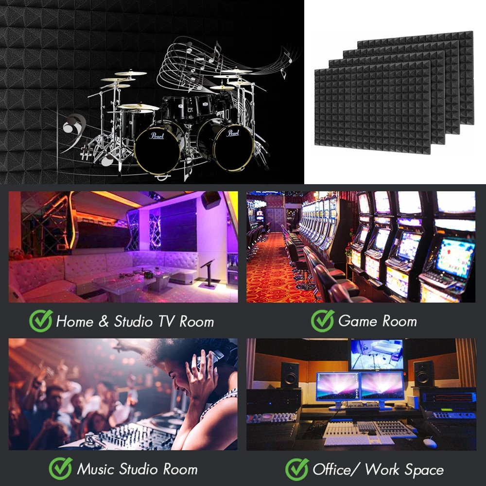 12/24Pack 30x30x5cm Pyramid Acoustic Foam Sound Proof Absorption Insulation Treatment Panel Soundproofing Pad Wall Panels soundproof foam