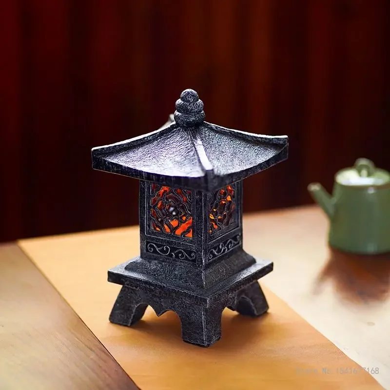 Chinese Zen Imitation Stone Tower Resin Landscape Rechargeable Palace Lamp Home Indoor Courtyard Living Room Office, Study Decor